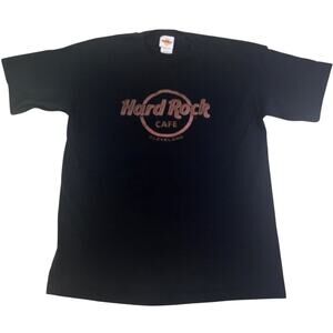 Hard Rock Cafe T-Shirt Cleveland Black Faux Leather Logo L